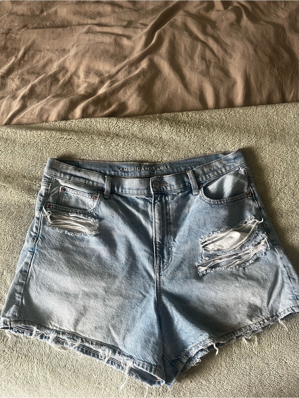 American Eagle Outfitters Light Blue Distressed Denim Shorts